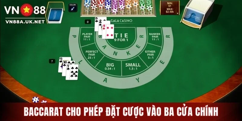 Baccarat cho phép hội viên đặt cược vào ba cửa chính